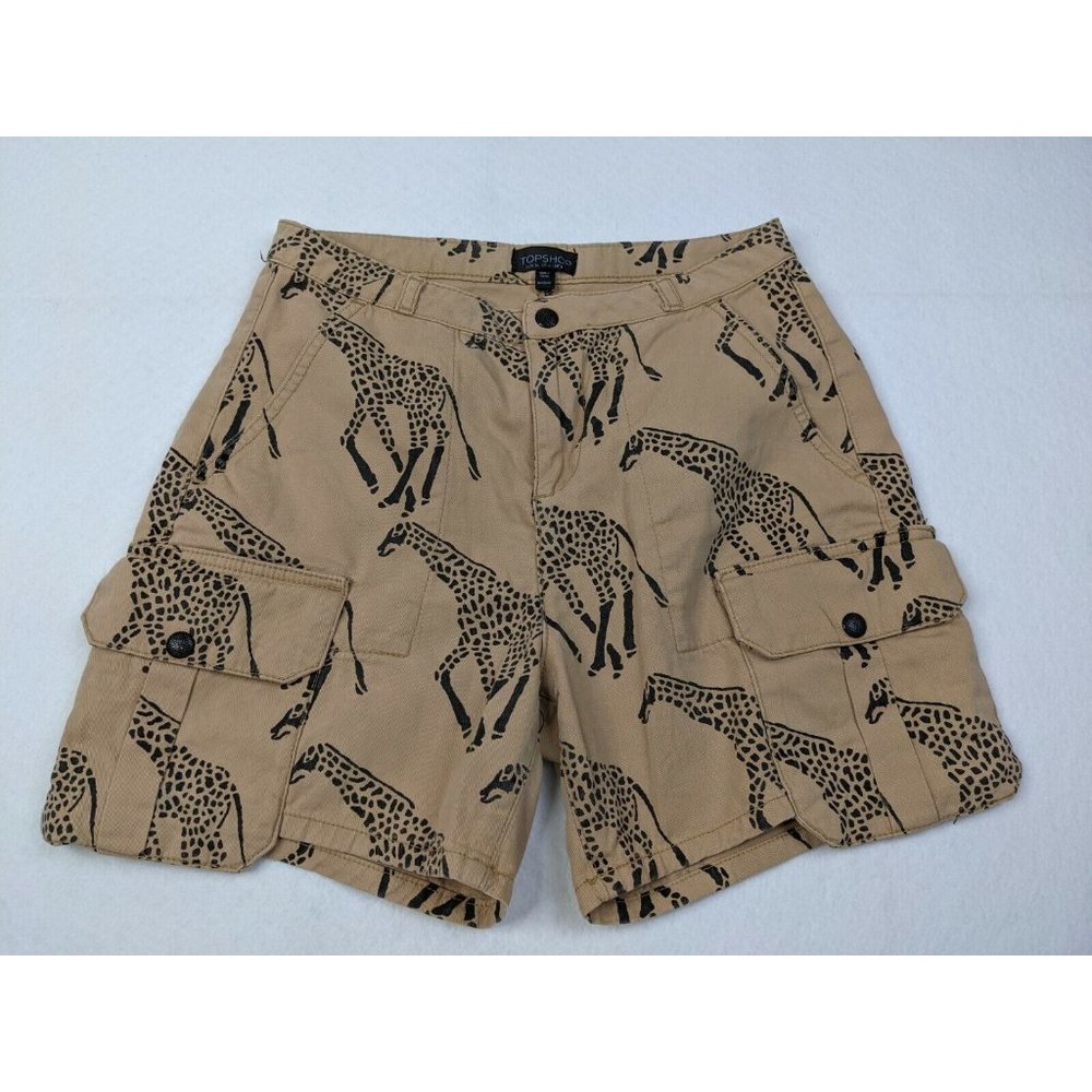 Topshop Giraffe Print Tan Shorts